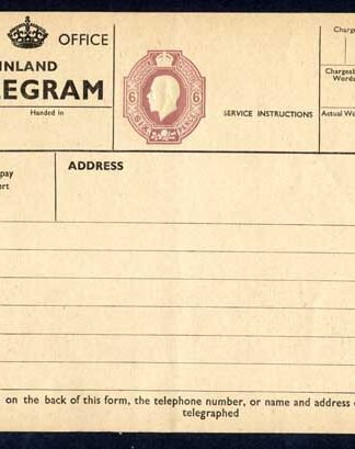 TP19 KGV 6d Post Office Telegram Form