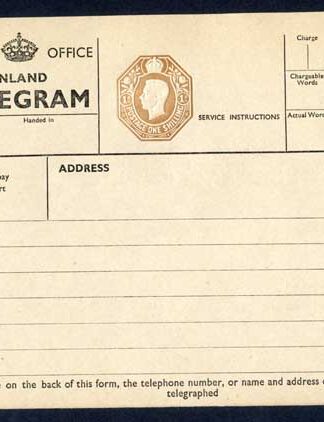 TP28 KGVI 1/- Post Office Telegram Form