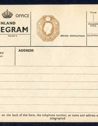TP28 KGVI 1/- Post Office Telegram Form
