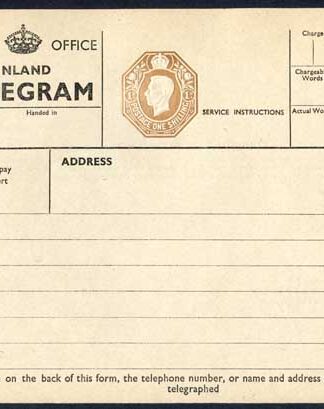 TP28 KGVI 1/- Post Office Telegram Form