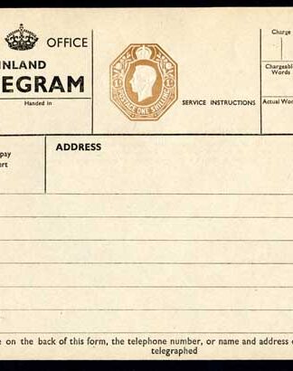 TP28 KGVI 1/- Post Office Telegram Form