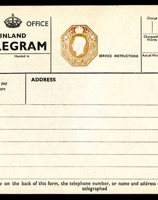 TP28 KGVI 1s Post Office Inland Telegram Form