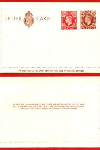 LCP14a KGVI 1 1/2d and 1d Compound Stamped Letter Card Gummed on Front Half MINT