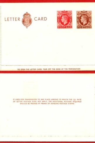 LCP14a KGVI 1 1/2d and 1d Compound Stamped Letter Card Gummed on Front Half MINT