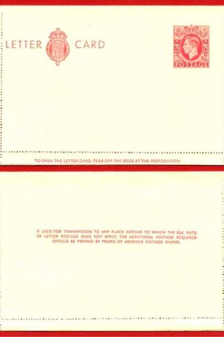 LCP17b KGVI 2 1/2d Carmine Stamped Letter Card Gummed on BACK Half MINT