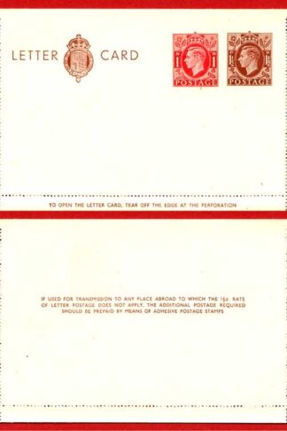 LCP14a KGVI 1 1/2d and 1d Compound Stamped Letter Card Gummed on Front Half MINT