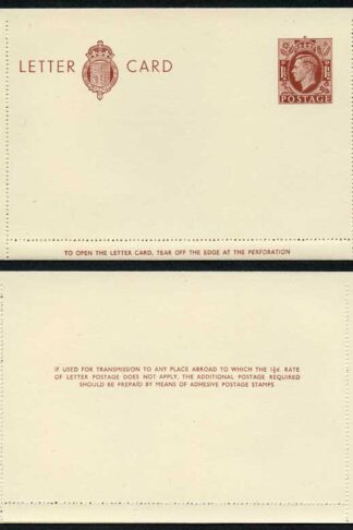 LCP13a KGVI 1 1/2d Stamped Letter Card Gummed on Front Half MINT