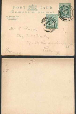 CP44 KEVII 1/2d + 1/2d Blue Green Inland Reply Card Format CF9 Stamp L9 Uprated