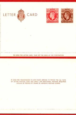 LCP14a KGVI 1 1/2d and 1d Compound Stamped Letter Card Gummed on Front Half MINT
