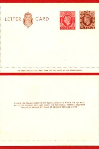 LCP14a KGVI 1 1/2d and 1d Compound Stamped Letter Card Gummed on Front Half MINT