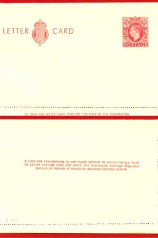 LCP17b KGVI 2 1/2d Carmine Stamped Letter Card Gummed on BACK Half MINT
