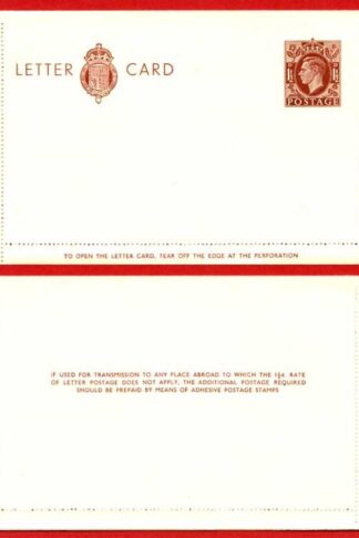 LCP13a KGVI 1 1/2d Stamped Letter Card Gummed on Front Half MINT