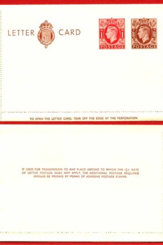 LCP14a KGVI 1 1/2d and 1d Compound Stamped Letter Card Gummed on Front Half MINT
