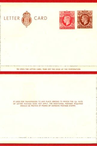 LCP14b KGVI 1 1/2d and 1d Compound Stamped Letter Card Gummed on Back Half MINT