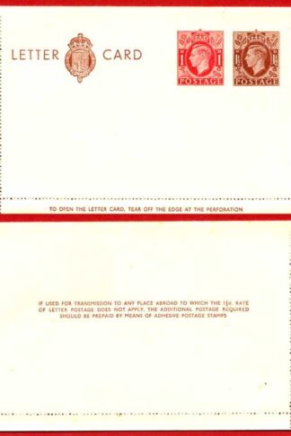LCP14a KGVI 1 1/2d and 1d Compound Stamped Letter Card Gummed on Front Half MINT