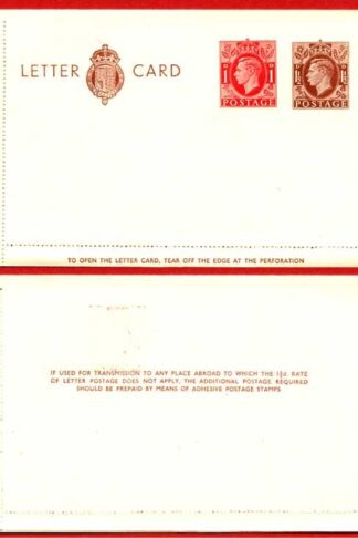 LCP14a KGVI 1 1/2d and 1d Compound Stamped Letter Card Gummed on Front Half MINT