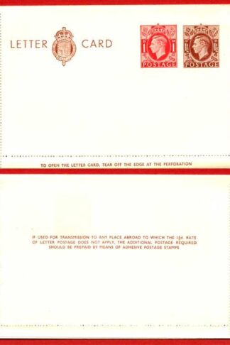 LCP14a KGVI 1 1/2d and 1d Compound Stamped Letter Card Gummed on Front Half MINT