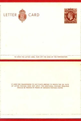 LCP13a KGVI 1 1/2d Stamped Letter Card Gummed on Front Half MINT