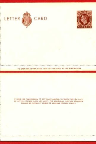 LCP13a KGVI 1 1/2d Stamped Letter Card Gummed on Front Half MINT