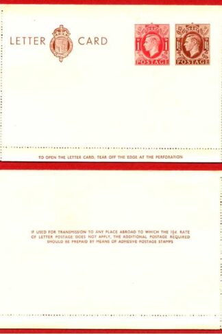 LCP14b KGVI 1 1/2d and 1d Compound Stamped Letter Card Gummed on Back Half MINT