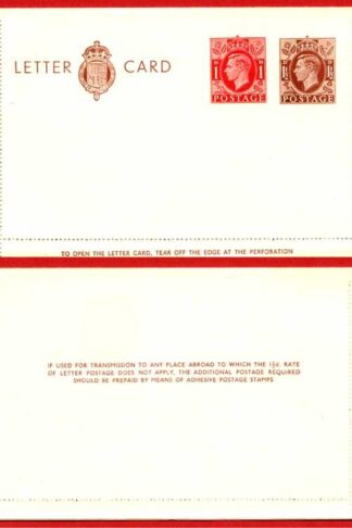 LCP14a KGVI 1 1/2d and 1d Compound Stamped Letter Card Gummed on Front Half MINT
