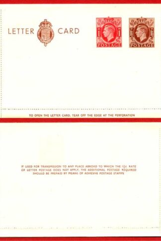 LCP14a KGVI 1 1/2d and 1d Compound Stamped Letter Card Gummed on Front Half MINT
