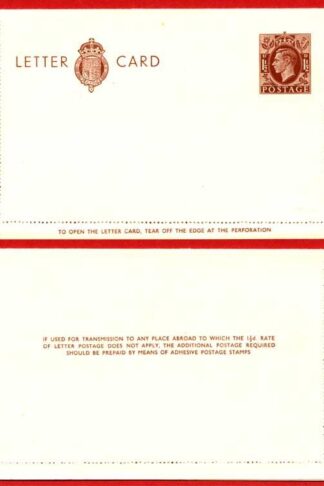 LCP13a KGVI 1 1/2d Stamped Letter Card Gummed on Front Half MINT