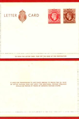 LCP14b KGVI 1 1/2d and 1d Compound Stamped Letter Card Gummed on Back Half MINT