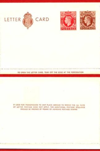 LCP14a KGVI 1 1/2d and 1d Compound Stamped Letter Card Gummed on Front Half MINT