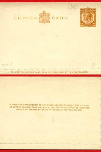 LCP9 KGV 2d Orange Post Office Issue Letter Card Mint