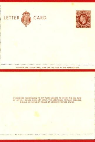 LCP13a KGVI 1 1/2d Stamped Letter Card Gummed on Front Half MINT