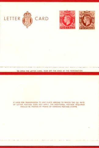 LCP14a KGVI 1 1/2d and 1d Compound Stamped Letter Card Gummed on Front Half MINT