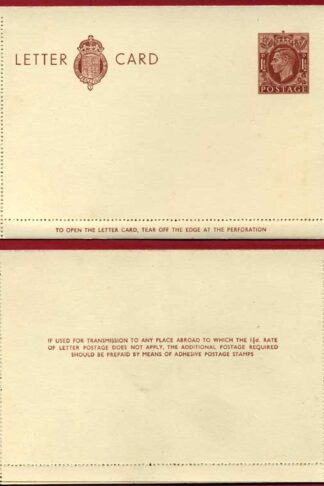LCP13a KGVI 1 1/2 Brown Letter Card Post Office Issued Mint Gummed Top half