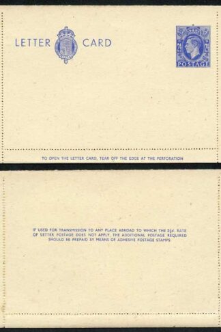 LCP15b KGVI 2 1/2 Blue Letter Card Post Office Issued Mint Gummed Bottom half