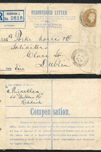 RP55 KGVI 5 1/2d Brown Registered Letter size G used PIRIE APPLETON and CO. LTD