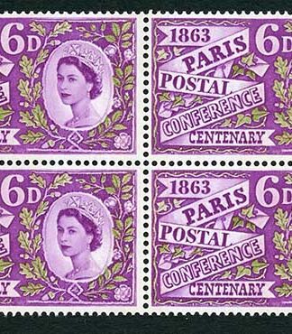SG636p 1963 6d Paris with Three Phosphor Bands Block of 4 U/M