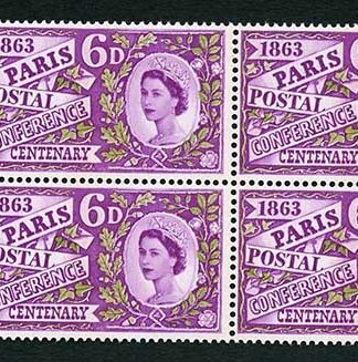 SG636p 1963 6d Paris with Three Phosphor Bands Block of 4 U/M