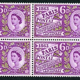 SG636p 1963 6d Paris with Three Phosphor Bands Block of 4 U/M