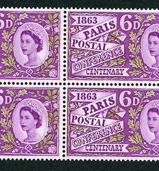 SG636p 1963 6d Paris with Three Phosphor Bands Block of 4 U/M