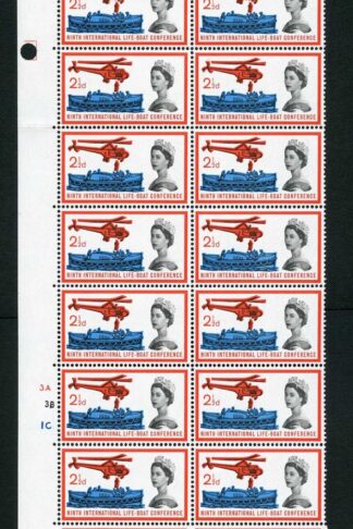 Spec W34a 1963 2 1/2d Lifeboat with Missing Neckline Variety Cyl Block of 20 U/M