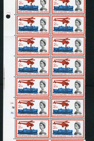 Spec W34a 1963 2 1/2d Lifeboat with Missing Neckline Variety Cyl Block of 20 U/M