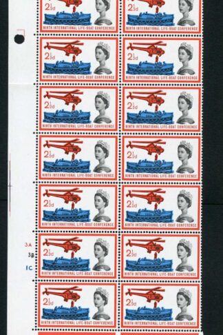 Spec W34a 1963 2 1/2d Lifeboat with Missing Neckline Variety Cyl Block of 20 U/M