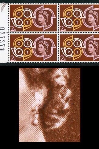 Spec W21b 1961 2d CEPT SG626b with White Ear Variety R11/2 Block of 4 U/M