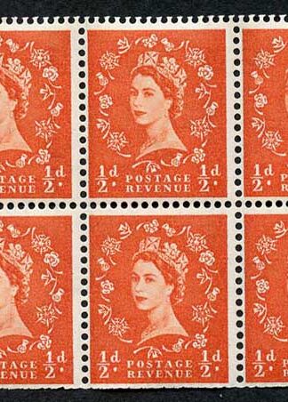 SB14 1/2d 2nd Graphite Wmk Crowns Upright Booklet Pane of 6 U/M