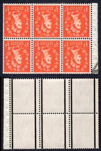 SB14a 1/2d 2nd Graphite Wmk Crowns Inverted Booklet Pane of 6 U/M