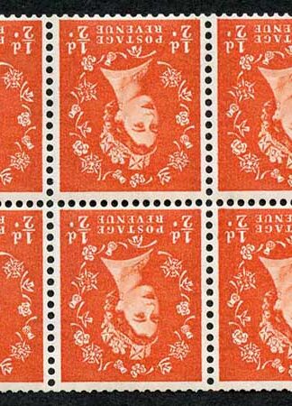 SB14a 1/2d 2nd Graphite Wmk Crowns Inverted Booklet Pane of 6 U/M