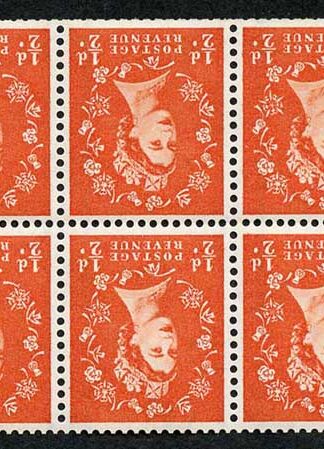 SB14a 1/2d 2nd Graphite Wmk Crowns Inverted Booklet Pane of 6 U/M