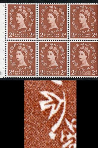 SB78g 2d Light Red-Brown Wmk Edward Upright Daffodil Stem Flaw Pane of 6 U/M