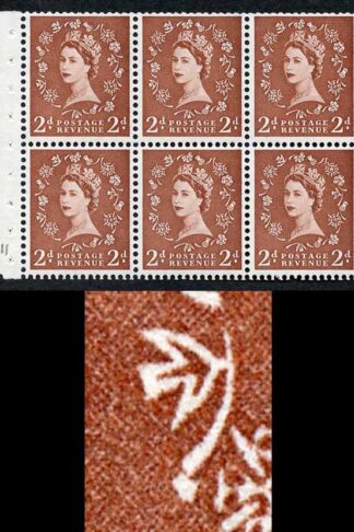 SB78g 2d Light Red-Brown Wmk Edward Upright Daffodil Stem Flaw Pane of 6 U/M