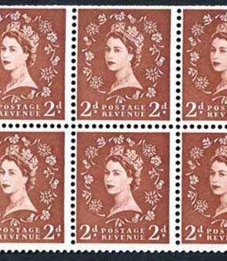 SB78 2d Light Red-Brown Wmk Edward Upright Pane of 6 U/M